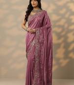 mauve embroidered crepe saree with unstitched blouse piece