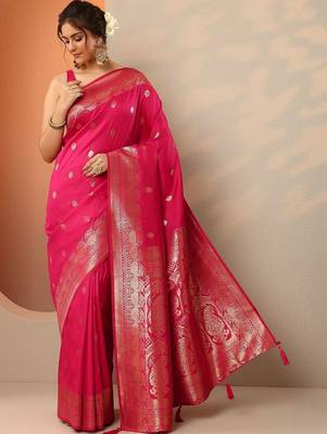 woven design banarasi saree with unstitched blouse piece 1