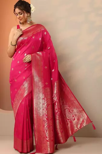 woven design banarasi saree with unstitched blouse piece