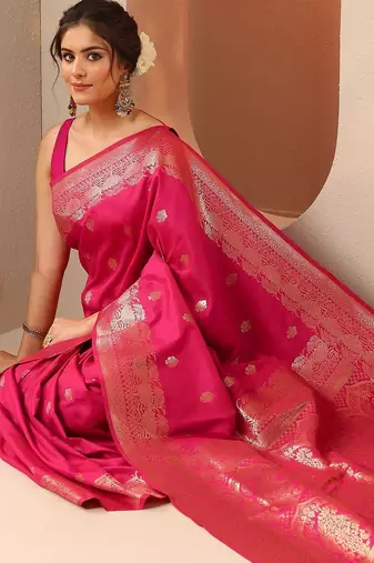 woven design banarasi saree with unstitched blouse piece