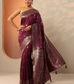 maroon woven design banarasi saree with unstitched blouse piece