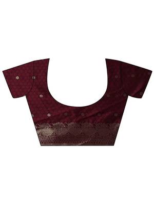 maroon woven design banarasi saree with unstitched blouse piece 4