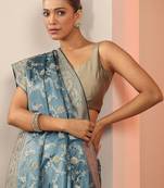 teal saree with unstitched blouse piece