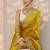 yellow embroidered banarasi organza saree with unstitched blouse piece