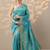 blue embroidered organza saree with unstitched blouse piece
