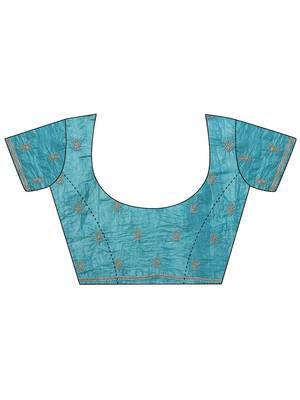 blue embroidered organza saree with unstitched blouse piece 2
