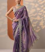 purple embroidered organza saree with unstitched blouse piece