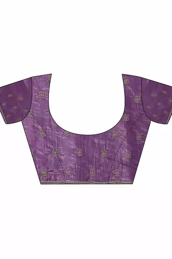 purple embroidered organza saree with unstitched blouse piece