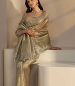 taupe beads and stones heavy work saree