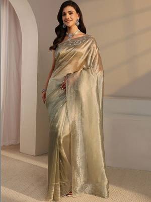 taupe beads and stones heavy work saree 2
