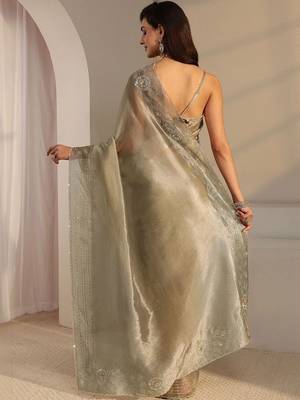 taupe beads and stones heavy work saree 4