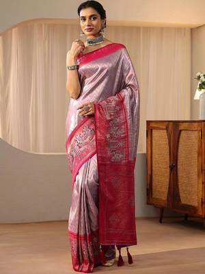 pink silk blend saree with woven border 1