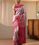 pink silk blend saree with woven border