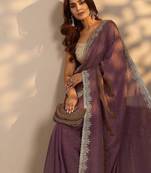 violet embellished saree with unstitched blouse piece