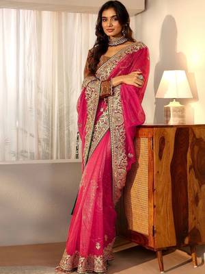 net saree with embroidered border 1