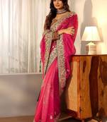 net saree with embroidered border