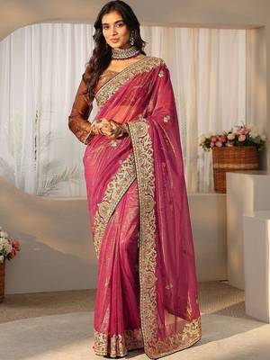net saree with embroidered border 2