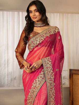 net saree with embroidered border 4