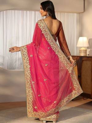 net saree with embroidered border 5