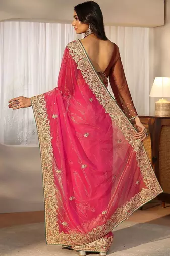 net saree with embroidered border