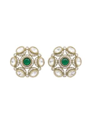 Smooth round shape green kundan mehandi gold plated stud earring for women and girls 3
