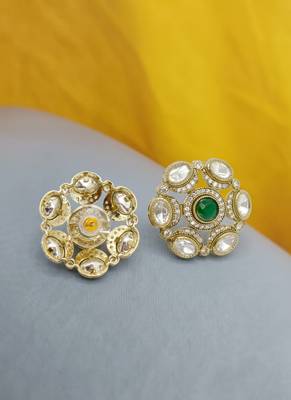 Smooth round shape green kundan mehandi gold plated stud earring for women and girls 5