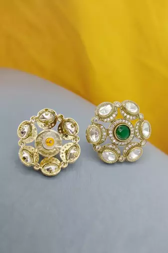 Smooth round shape green kundan mehandi gold plated stud earring for women and girls