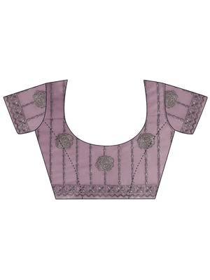 lavender embroidered nylon saree with unstitched blouse piece 4