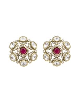 Smooth round shape ruby kundan mehandi gold plated stud earring for women and girls 3