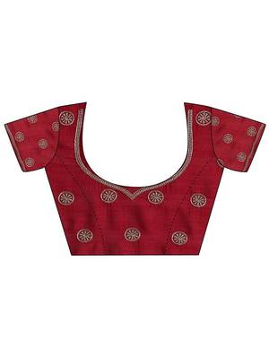 maroon embellished saree with unstitched blouse piece 5
