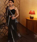 black floral embellished georgette saree