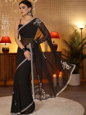 black floral embellished georgette saree 2