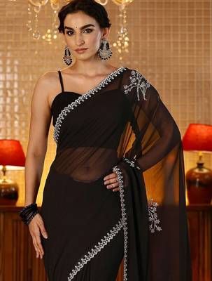 black floral embellished georgette saree 4
