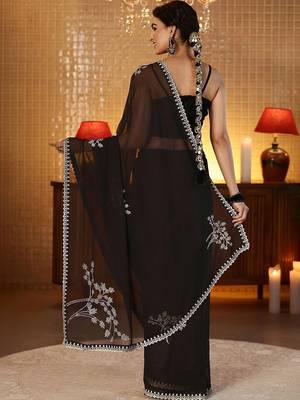 black floral embellished georgette saree 5