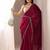 maroon embellished border satin saree with unstitched blouse piece and waistbelt