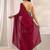 maroon embellished border satin saree with unstitched blouse piece and waistbelt