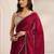 maroon embellished border satin saree with unstitched blouse piece and waistbelt