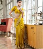 mustard embellished saree with unstitched blouse piece