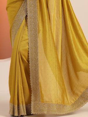 mustard embellished saree with unstitched blouse piece 3