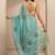 teal ethnic motif beads embellished saree with embellished border and a blouse piece