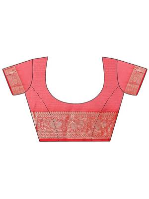 Red red printed banarasi georgette saree with unstitched blouse piece 5