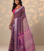 purple printed georgette saree with unstitched blouse piece