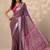 purple printed georgette saree with unstitched blouse piece