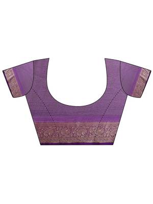 purple printed georgette saree with unstitched blouse piece 5
