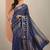 blue embellished saree with unstitched blouse piece