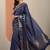 blue embellished saree with unstitched blouse piece