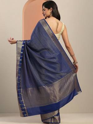 blue embellished saree with unstitched blouse piece 4