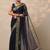 navy blue printed chiffon saree with unstitched blouse piece