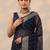 navy blue printed chiffon saree with unstitched blouse piece