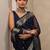 navy blue printed chiffon saree with unstitched blouse piece